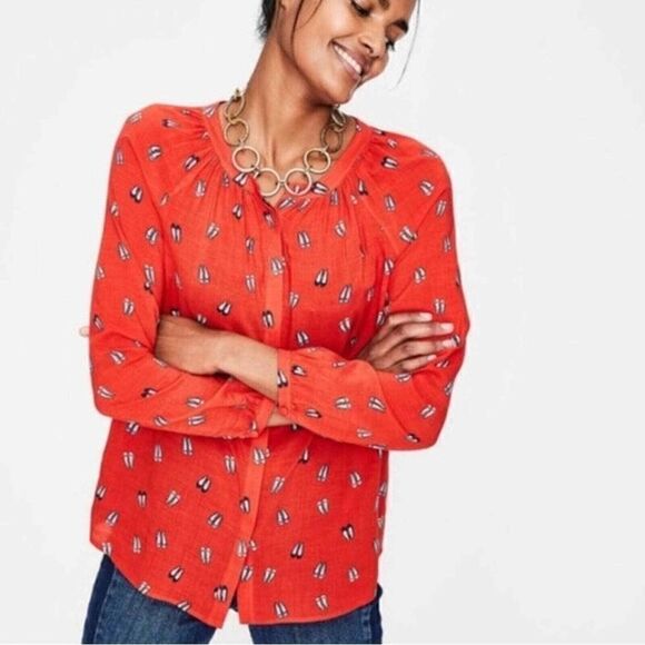 BODEN Paris Red Ballet Shoes Print Blouse NWT - Picture 2 of 10